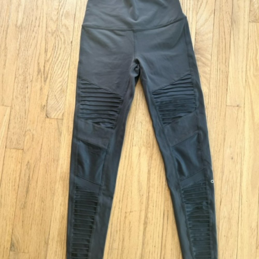 ALO Grey Moto Mesh Womens Workout Leggings Size Medium